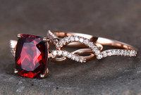 1 CT Cushion Cut Red Garnet Rose Gold Over On 925 Sterling Silver Infinity Bridal Ring Set