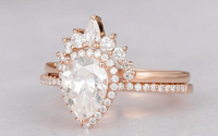 1 CT Pear Cut Rose Gold Over On 925 Sterling Silver Bridal Promise Ring Set