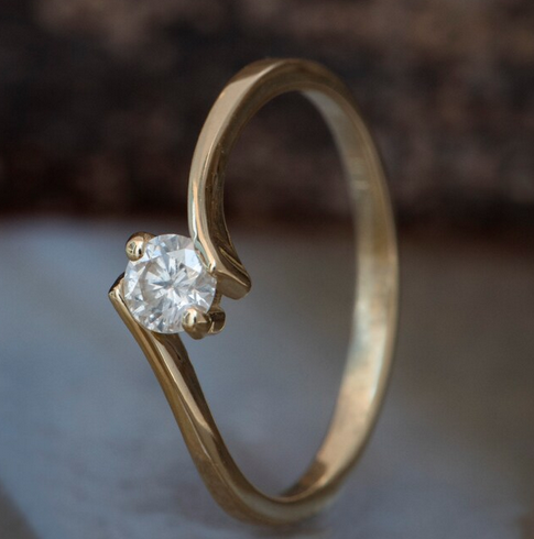 1 CT Round Cut White Diamond Yellow Gold Ove On 925 Sterling Silver Solitaire Promise Ring