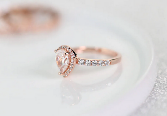 1 CT Pear Cut White Diamond Rose Gold Over On 925 Sterling Silver Halo Engagement Ring