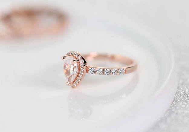1 CT Pear Cut White Diamond Rose Gold Over On 925 Sterling Silver Halo Engagement Ring