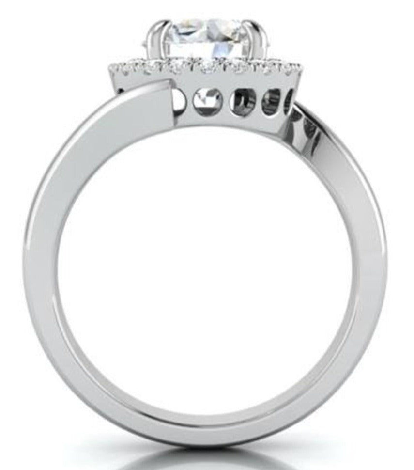 2 CT Round Cut Diamond 925 Sterling Silver Woman's Solitaire Bypass Engagement  Halo Ring