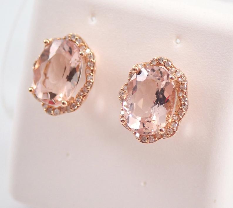 3.75 Ct Oval Cut Morganite Rose Gold Over On 925 Sterling Silver Halo Wedding Earrings