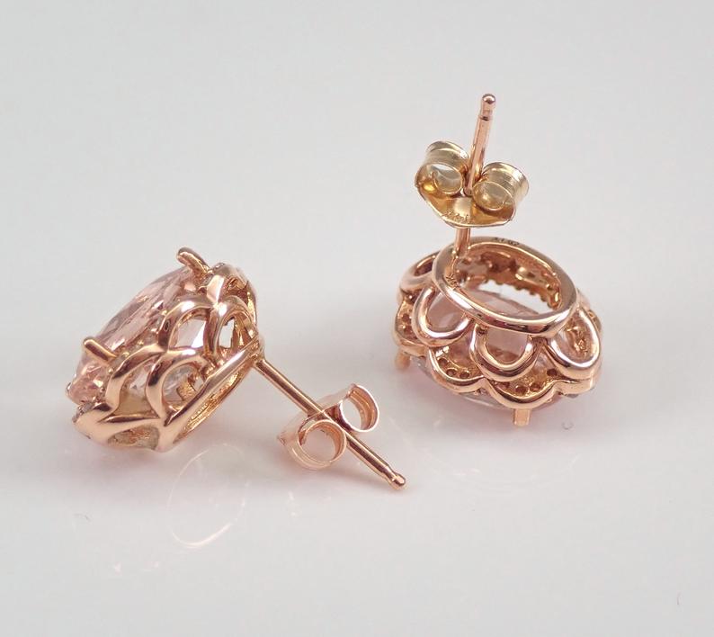 3.75 Ct Oval Cut Morganite Rose Gold Over On 925 Sterling Silver Halo Wedding Earrings