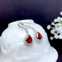 4.00 Ct Pear Cut Red Garnet & Diamond 925 Sterling Silver Drop/Dangle Halo Earrings