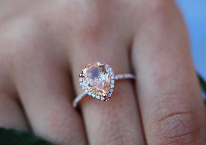 2 CT Pear Cut Peach Sapphire Rose Gold Over On 925 Sterling Silver Halo Engagement Ring