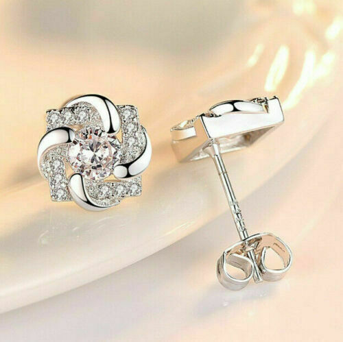 925 Sterling Silver 4.00 Ct Round Cut Diamond Flower Shape Stud Women's Earrings