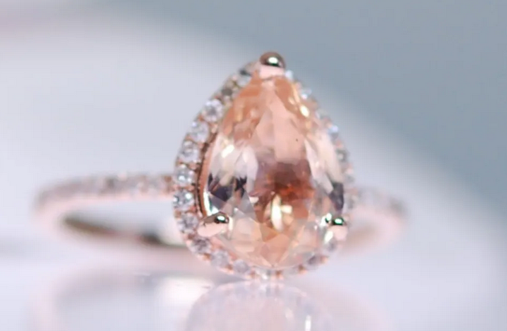 CT Pear Cut Peach Sapphire Rose Gold Over On 925 Sterling Silver Halo Engagement Ring