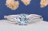 1 CT Round Cut Aquamarine & CZ Diamond White Gold Over On 925 Sterling Silver Solitaire W/Accents Ring