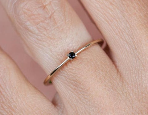 0.10 CT Round Cut Black Cubic Zirconia Diamond 925 Sterling Silver Unique Engagement Solitaire Band Ring