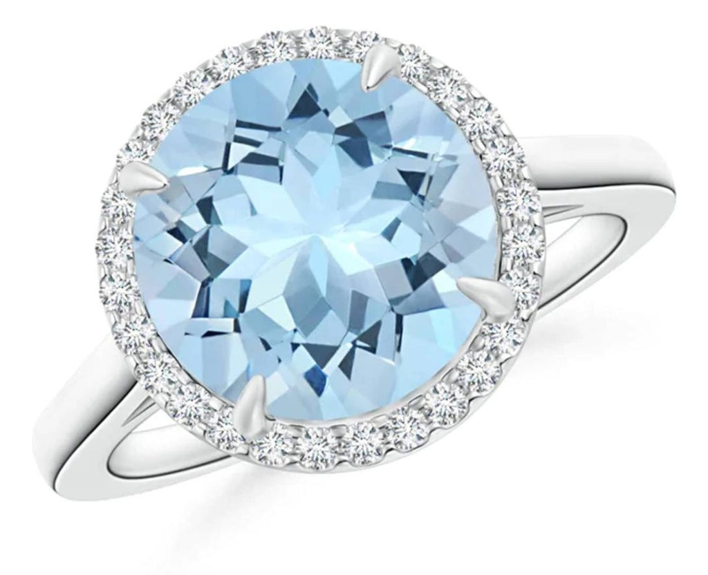 2 CT Round Cut Blue Aquamarine Diamond 925 Sterling Silver Engagement Halo Ring
