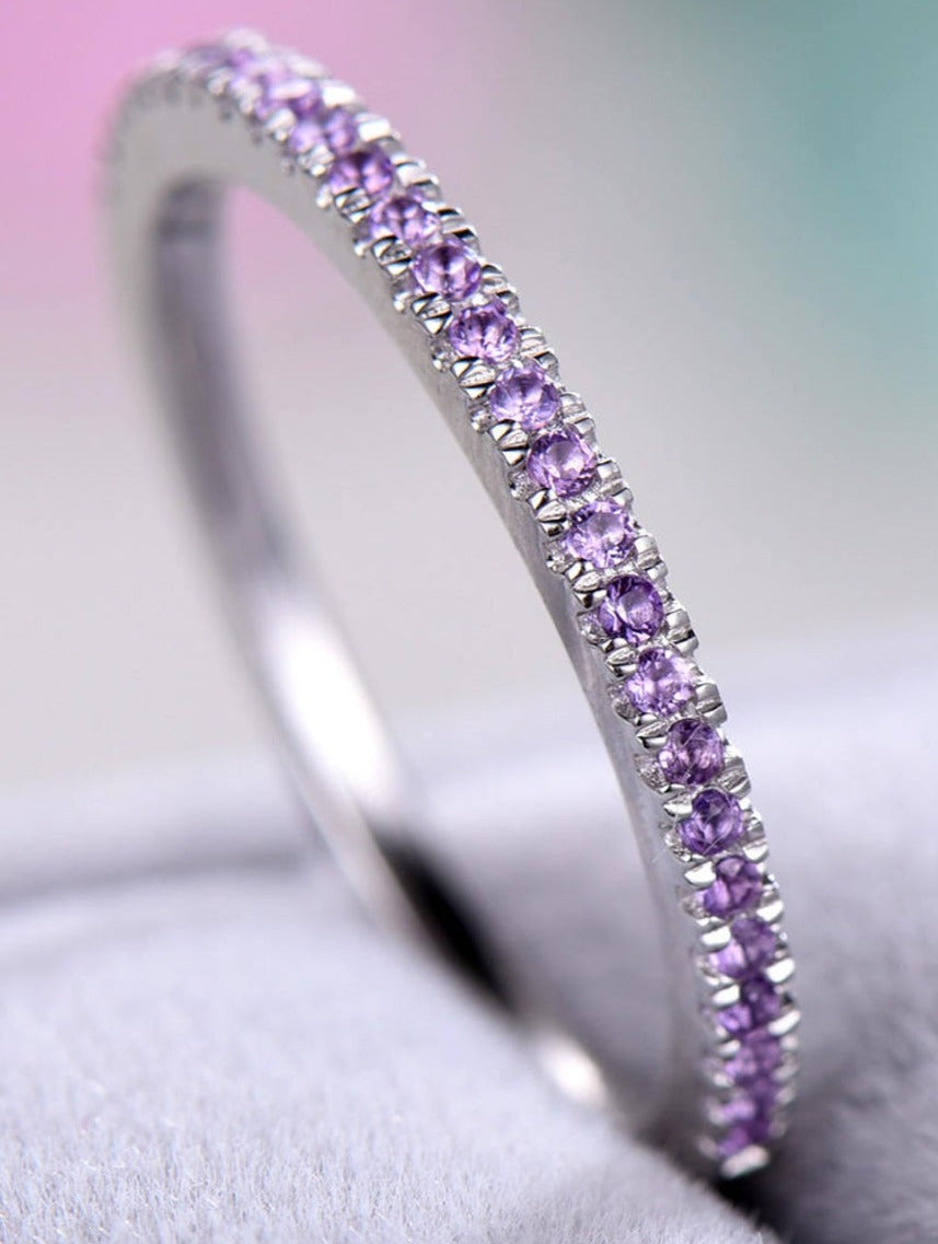 0.50 CT 925 Sterling Silver Purple Amethyst Round Cut Wedding Band Ring