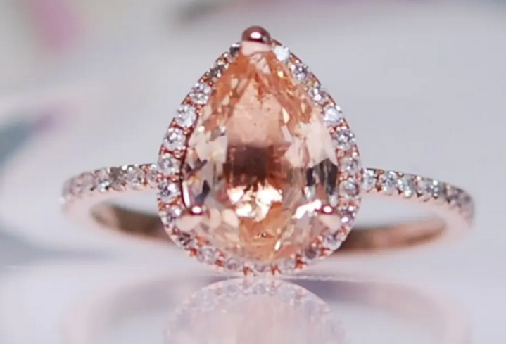 2 CT Pear Cut Peach Sapphire Rose Gold Over On 925 Sterling Silver Halo Engagement Ring