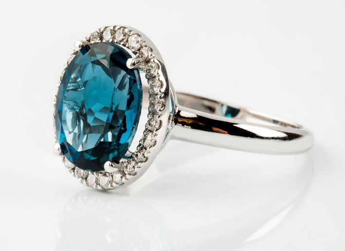 1 CT Oval Cut Blue London Topaz White Gold Over On 925 Sterling Silver Halo Engagement Ring