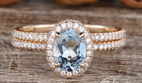 1 CT Oval Cut Aquamarine Rose Gold Over On 925 Sterling Silver Halo Women Bridal Ring Set