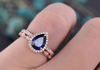 1 CT Pear Cut Blue Sapphire Rose Gold Over On 925 Sterling Silver Halo Wedding Bridal Ring Set