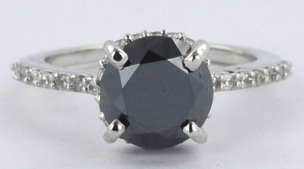 2 CT Round Cut Black Cubic Zirconia Diamond 925 Sterling Silver Engagement Solitaire Ring