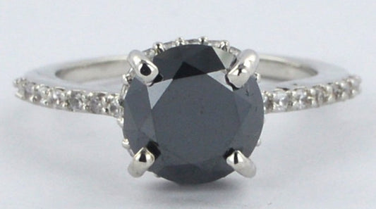 2 CT Round Cut Black Cubic Zirconia Diamond 925 Sterling Silver Engagement Solitaire Ring