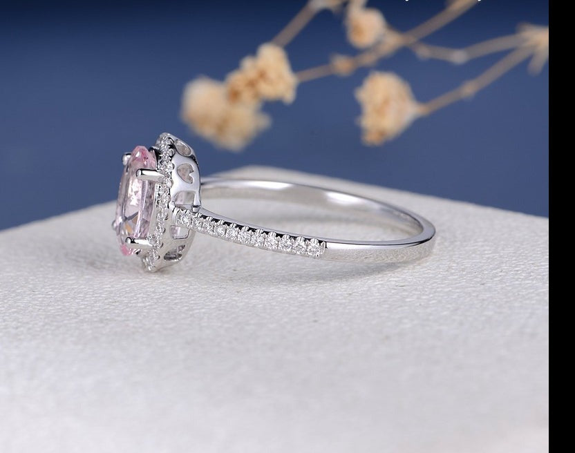 1.75 Ct Oval Cut Pink Morganite 925 Sterling Silver Gorgeous Halo Engagement Ring