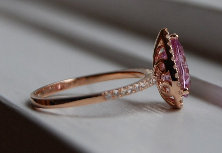 2 CT Pear Cut Peach Sapphire Rose Gold Over On 925 Sterling Silver Halo Engagement Ring