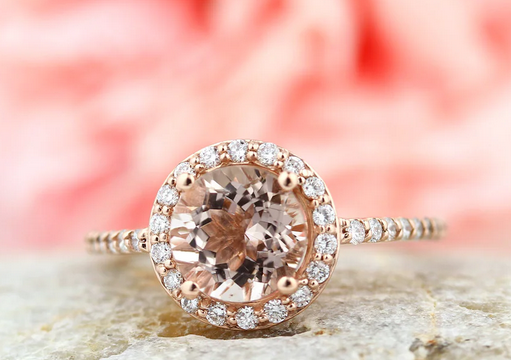 1 CT Round Cut Pink Morganite Rose Gold Over On 925 Sterling Silver Halo Engagement Ring
