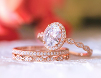 1 CT Oval Cut Rose Gold Over On 925 Sterling Silver Halo Wedding Bridal Trio Ring Set