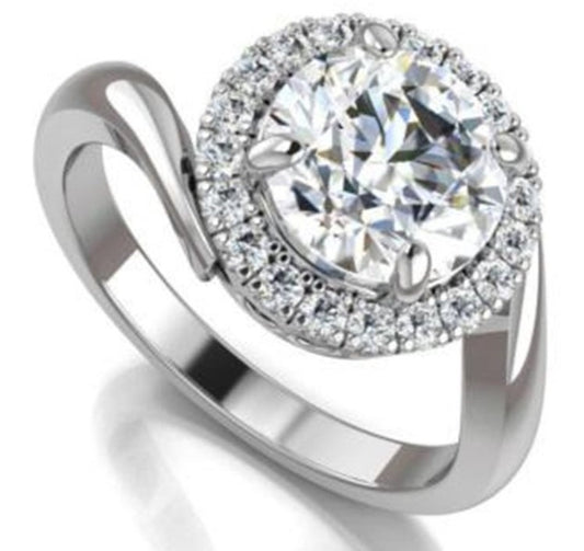 2 CT Round Cut Diamond 925 Sterling Silver Woman's Solitaire Bypass Engagement  Halo Ring