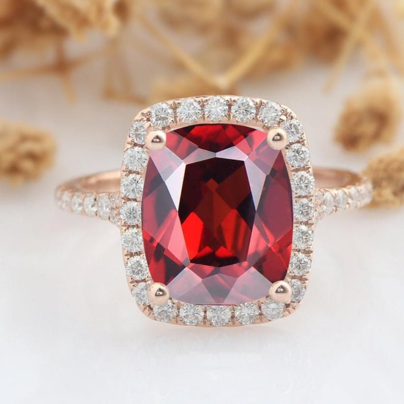 1 CT 925  Sterling Silver Garnet Cushion Cut Diamond Halo Anniversary Gift Ring