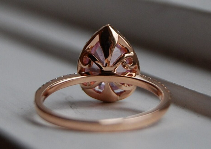 2 CT Pear Cut Peach Sapphire Rose Gold Over On 925 Sterling Silver Halo Engagement Ring