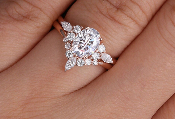 1 CT Oval Cut Rose Gold Over On 925 Sterling Silver Bridal Promise Ring Set