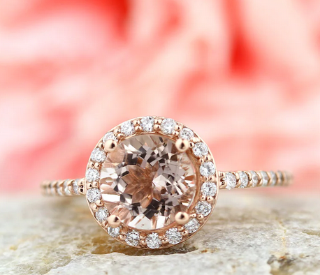1 CT Round Cut Pink Morganite Rose Gold Over On 925 Sterling Silver Halo Engagement Ring