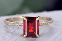 1 CT Emerald Cut Red Garnet Yellow Gold Ove On 925 Sterling Silver Solitaire W/Accents Ring