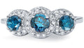 1 CT Round Cut 3 Stone Blue Sapphire Diamond 925 Sterling Silver Anniversary Halo Ring