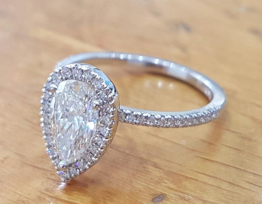 1 CT 925 Sterling Silver Pear Cut Diamond Anniversary & Engagement Halo Ring