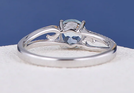 1 CT Round Cut Aquamarine & CZ Diamond White Gold Over On 925 Sterling Silver Solitaire W/Accents Ring