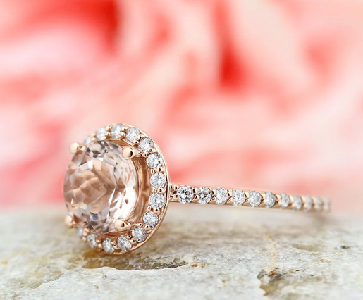 1 CT Round Cut Pink Morganite Rose Gold Over On 925 Sterling Silver Halo Engagement Ring