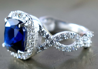 1 CT Cushion Cut Blue Sapphire White Gold Over On 925 Sterling Silver Halo Anniversary Ring