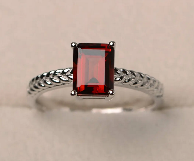 CT Emerald Cut Red Garnet White Gold Over On 925 Sterling Silver Solitaire Engagement Ring