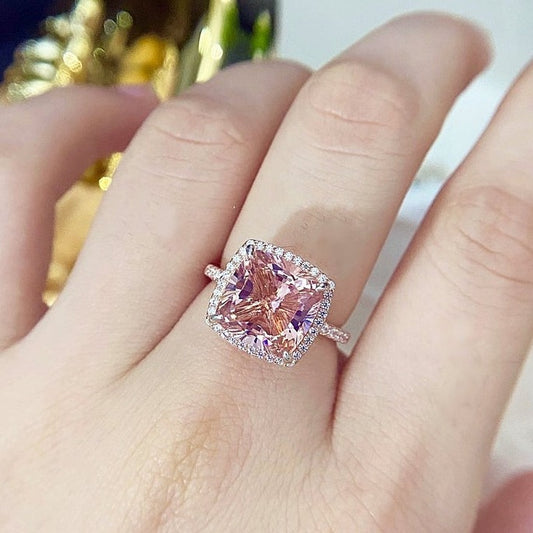 2 CT Cushion Cut Peach Morganite Diamond 925 Sterling Silver Halo Anniversary Ring
