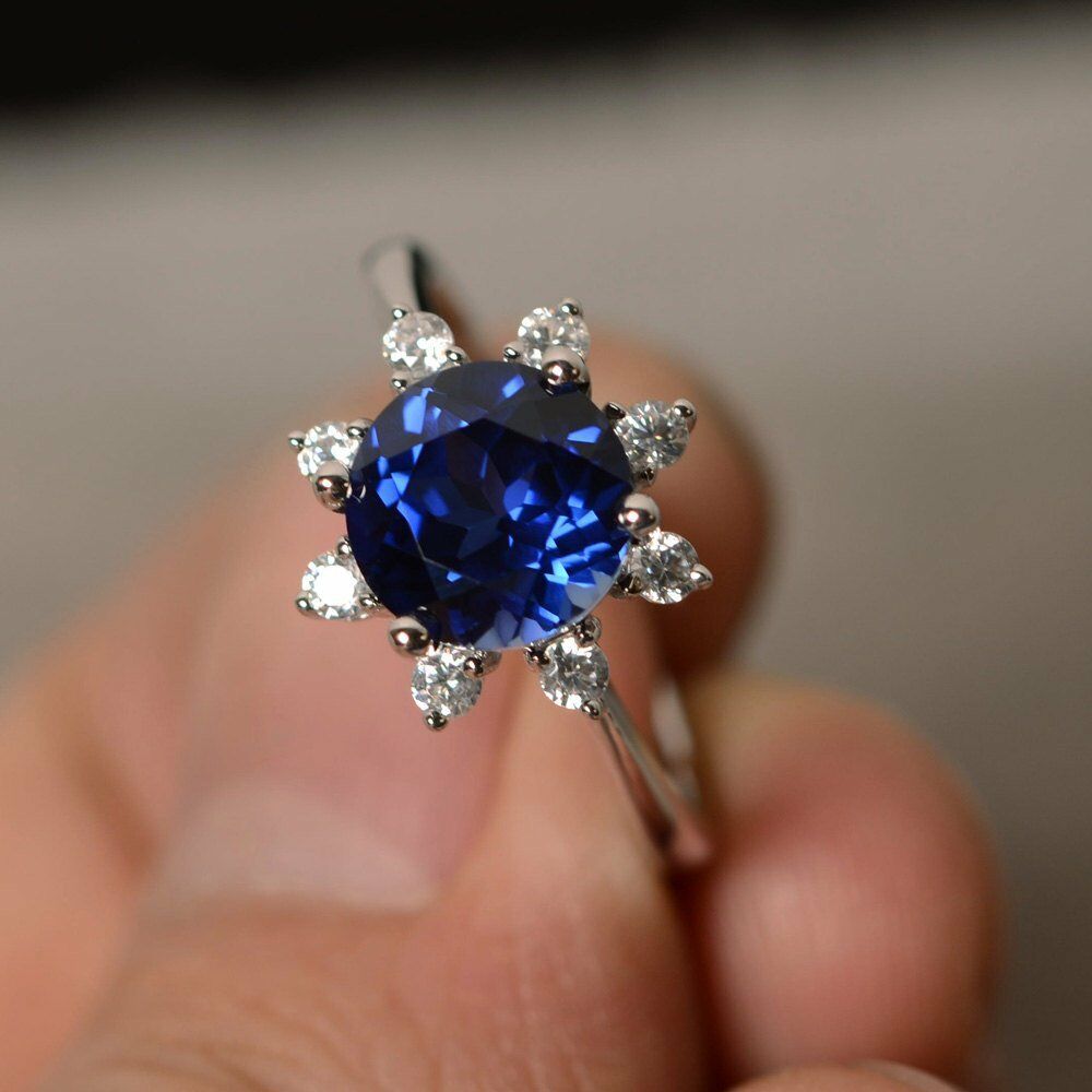 1.50 Ct Round Cut Blue Tanzanite 925 Sterling Silver Floral Diamond Solitaire Engagement Ring