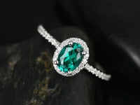 1/2 Ct Oval Cut Greenj Emerald 14k White Gold Over Halo Engagement Wedding Ring - atjewels.in