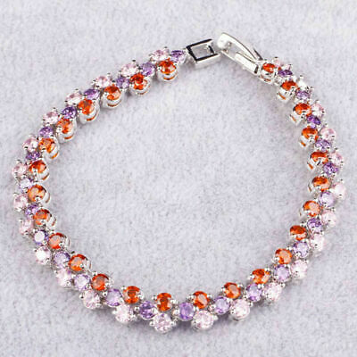 25 CT Round Amethyst Pink Sapphire 14k White Gold Over Cluster Tennis Bracelet - atjewels.in