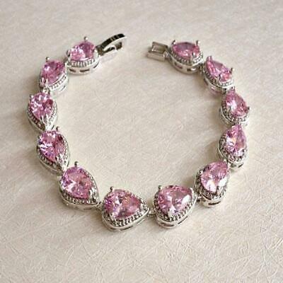 25 CT Pear Cut Pink Sapphire 14k White Gold Over Tear Drop Wedding 7" Bracelet - atjewels.in