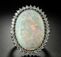 7CT Brilliant Oval Cut Fire Opal 14k Solid White Gold Over Diamond Cocktail Ring - atjewels.in