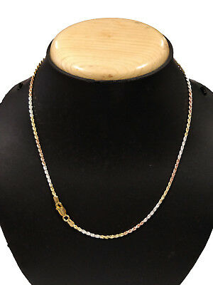 Solid 14k Tri Tone Gold Over 925 Silver Rope Chain 16" Strand Unisex Necklace - atjewels.in