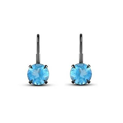 14k Black Gold Over Round Cut Aquamarine Women's Leverback Dangle Earrings - atjewels.in