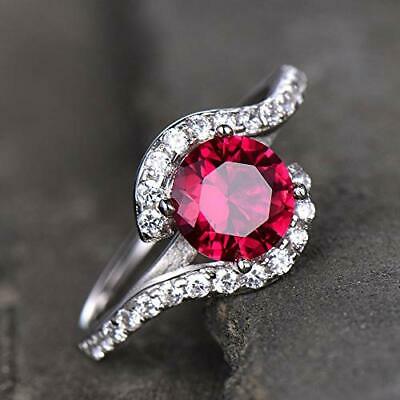 1 CT Round Cut Red Ruby 14k White Gold Over Halo Bypass Engagement Diamond Ring - atjewels.in