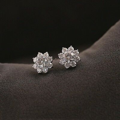 2 CT Round Cut Diamond 14k White Gold Over Halo Flower Stud Women's Earrings - atjewels.in