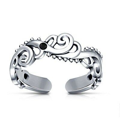 14k White Gold Over Round Cut Black Diamond Adjustable Wave Women's Toe Ring - atjewels.in