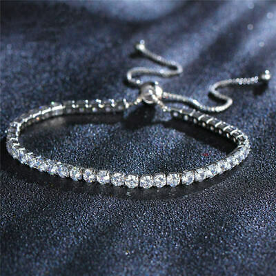 14k White Gold Over 5 CT Round Cut Diamond Adjustable Wedding Tennis 7" Bracelet - atjewels.in
